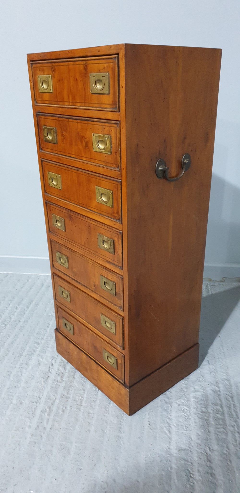 Super Yew Wood Campaign Chest of Drawers of Small Proportions View II