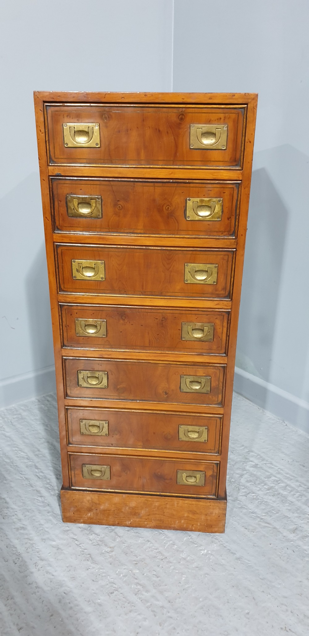 Super Yew Wood Campaign Chest of Drawers of Small Proportions View III