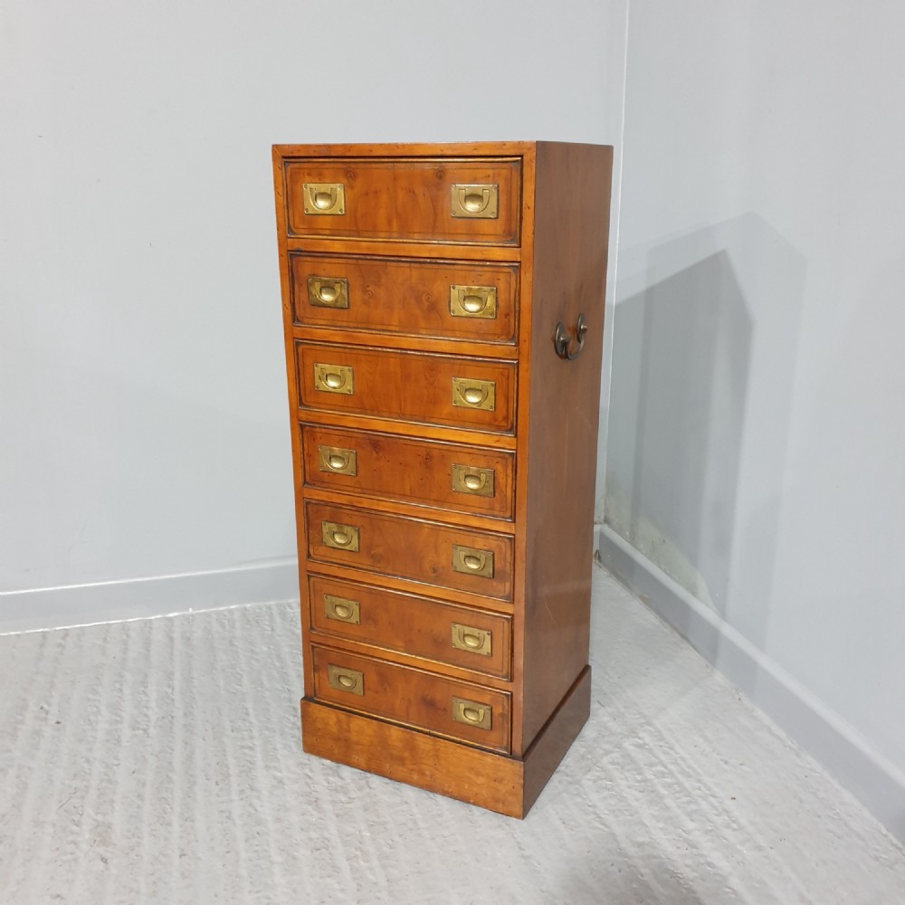 Super Yew Wood Campaign Chest of Drawers of Small Proportions