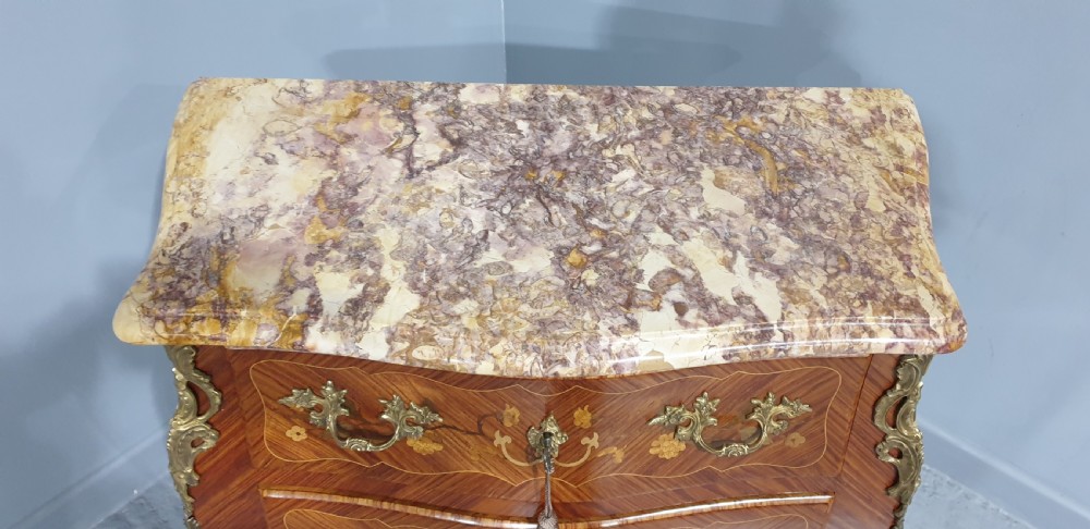 French Marquetry Bombe Shaped Commode Chest of Drawers View V