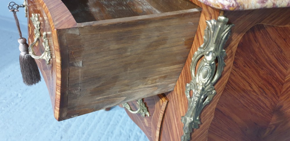 French Marquetry Bombe Shaped Commode Chest of Drawers View VI