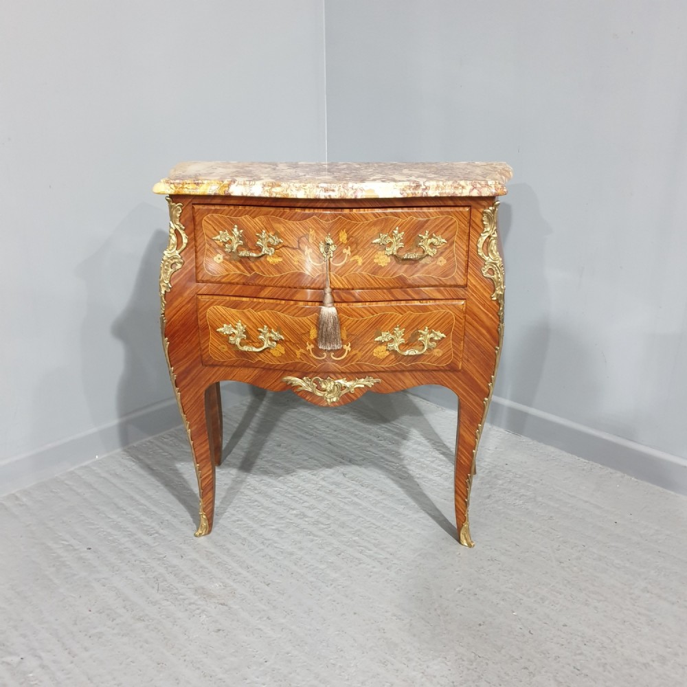 French Marquetry Bombe Shaped Commode Chest of Drawers