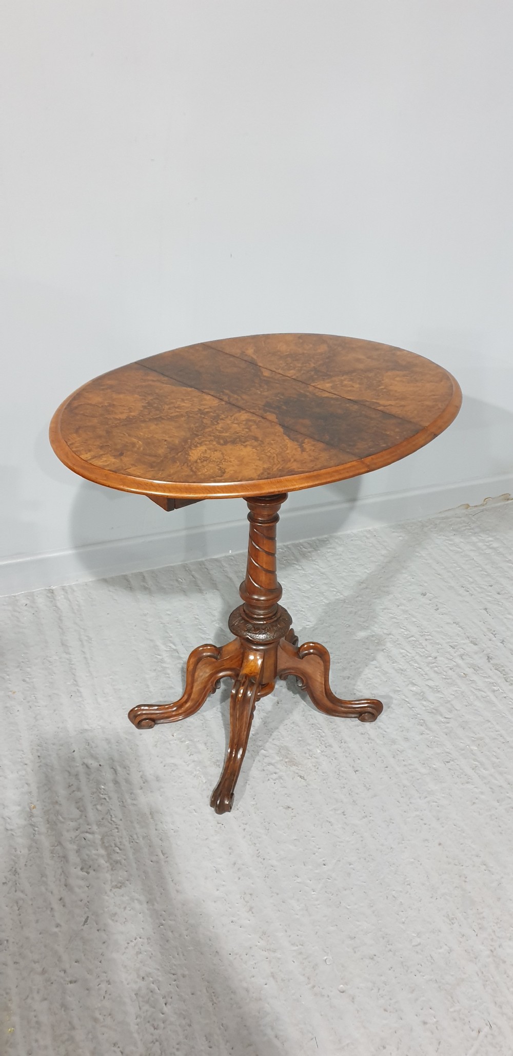Super Burr Walnut Pedestal Drop Leaf Table View III