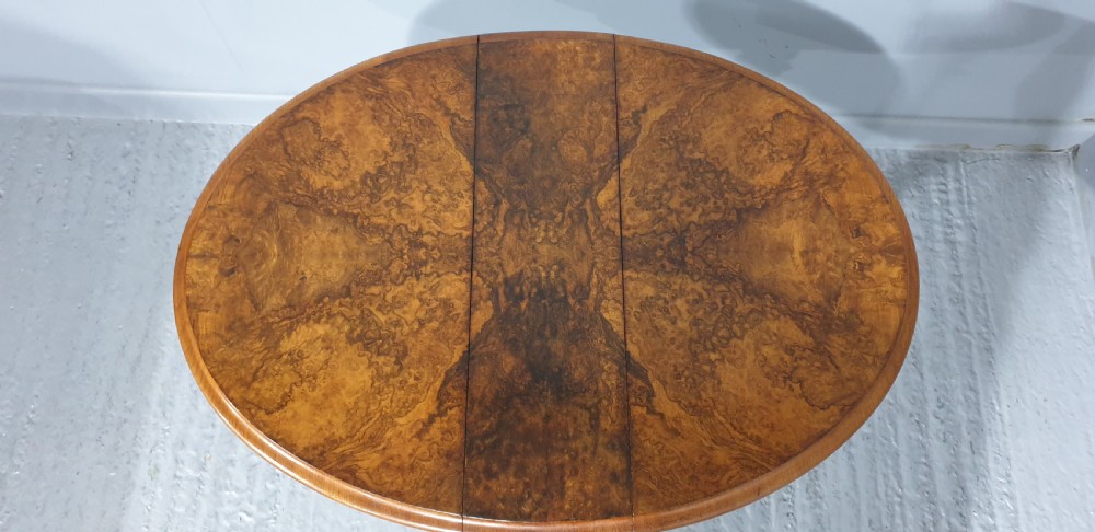 Super Burr Walnut Pedestal Drop Leaf Table View VI