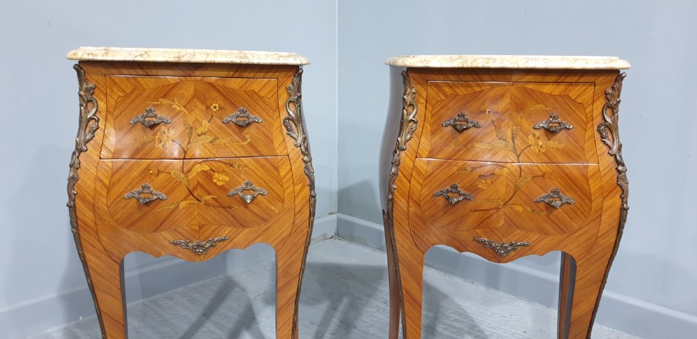 Pair of Quality French Bedside Lamp Chests of Drawers View II