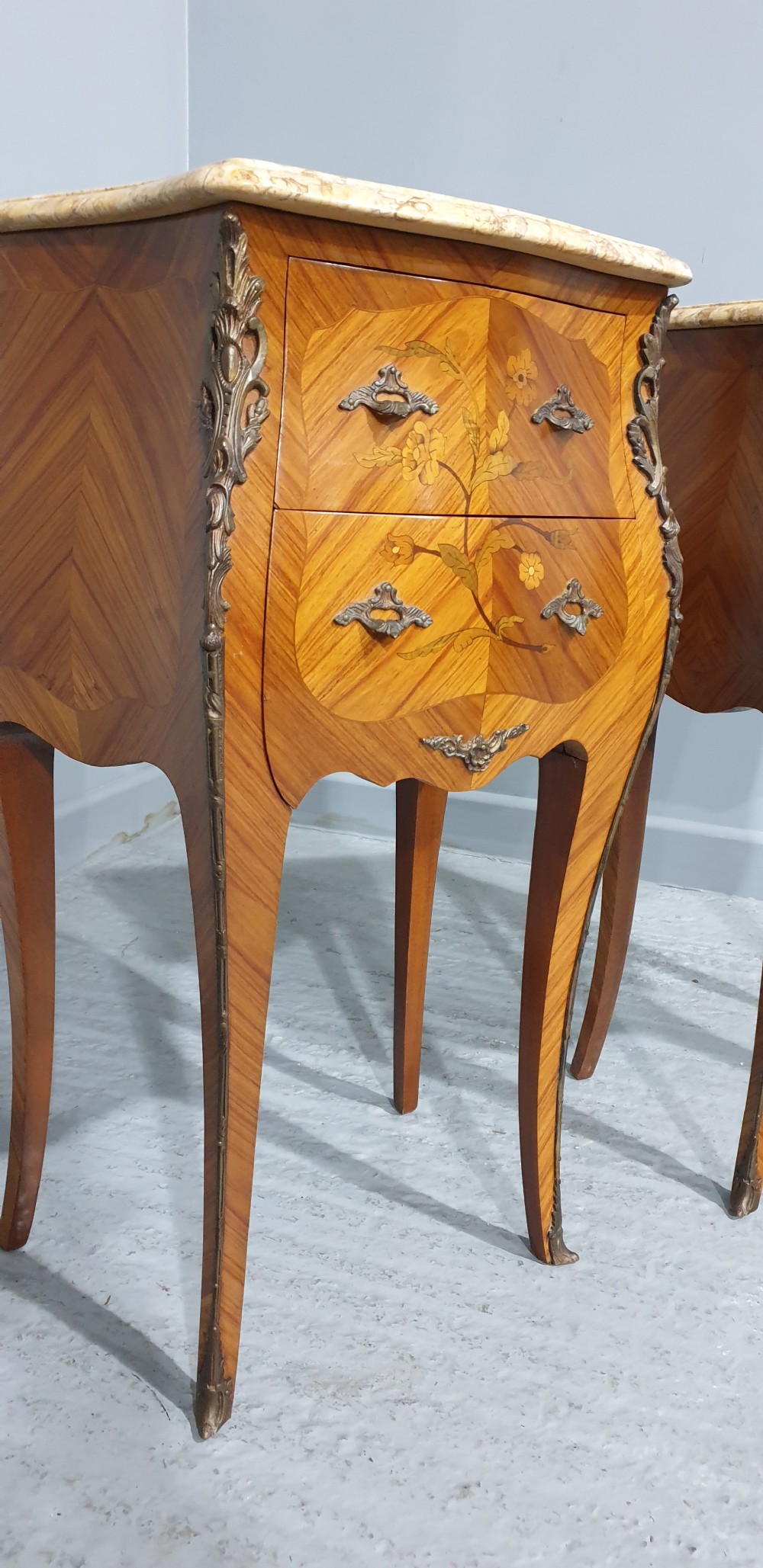 Pair of Quality French Bedside Lamp Chests of Drawers View III