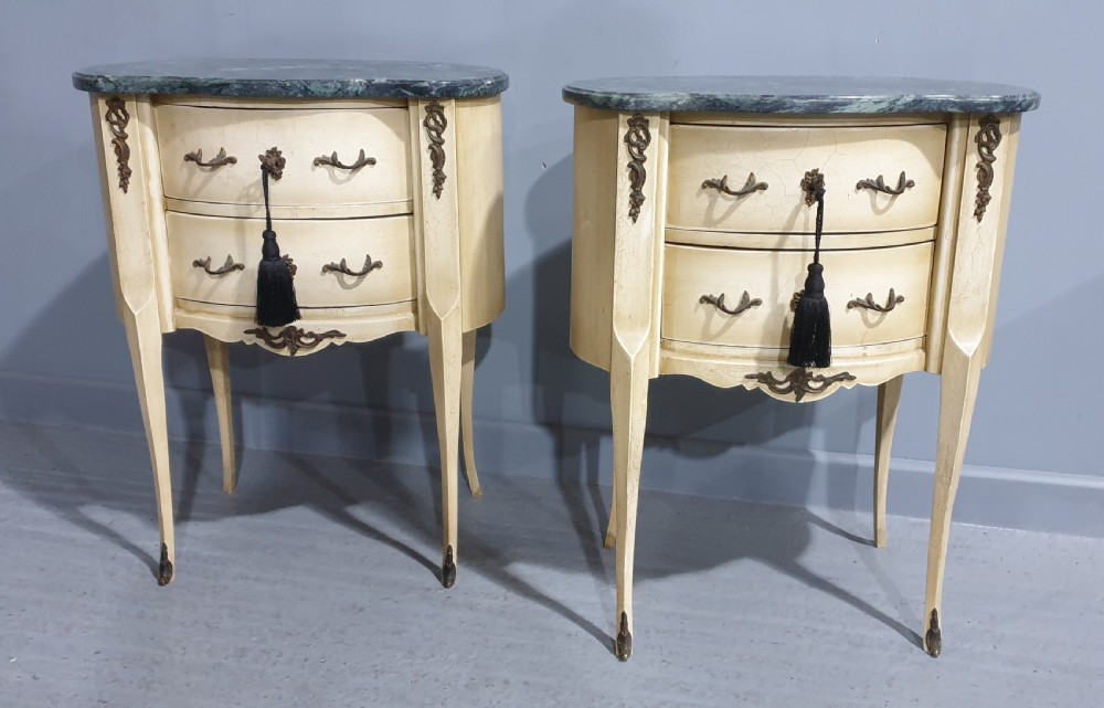 Pair French Painted Bedside Chests of Drawers View II