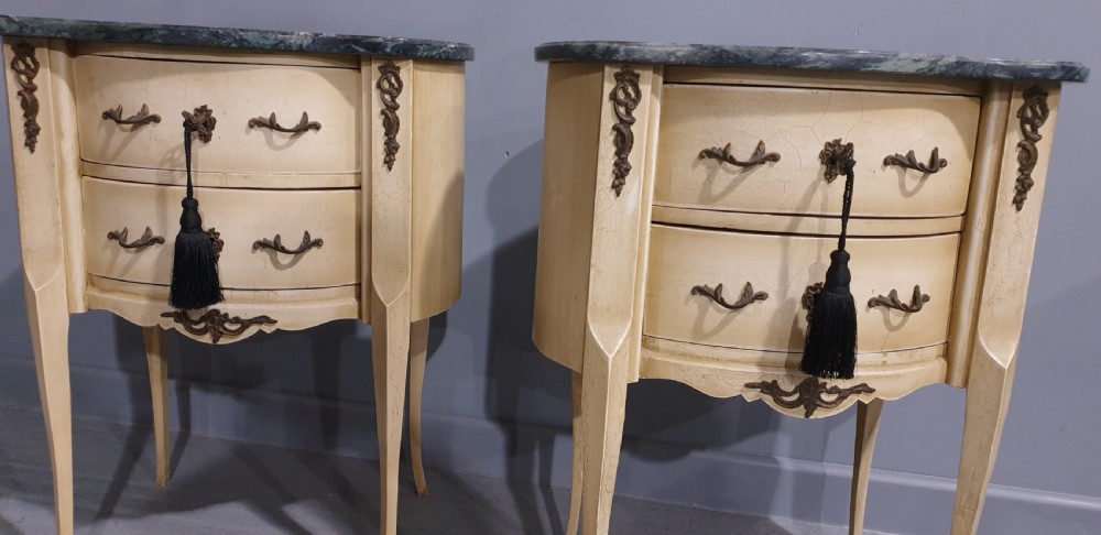 Pair French Painted Bedside Chests of Drawers View IV