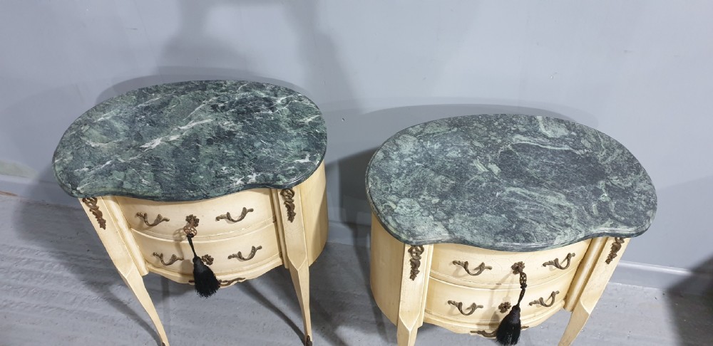 Pair French Painted Bedside Chests of Drawers View V
