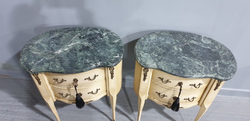 Pair French Painted Bedside Chests of Drawers View VI