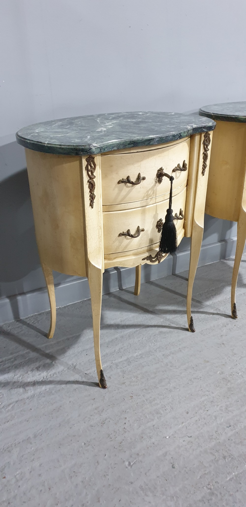 Pair French Painted Bedside Chests of Drawers View VII