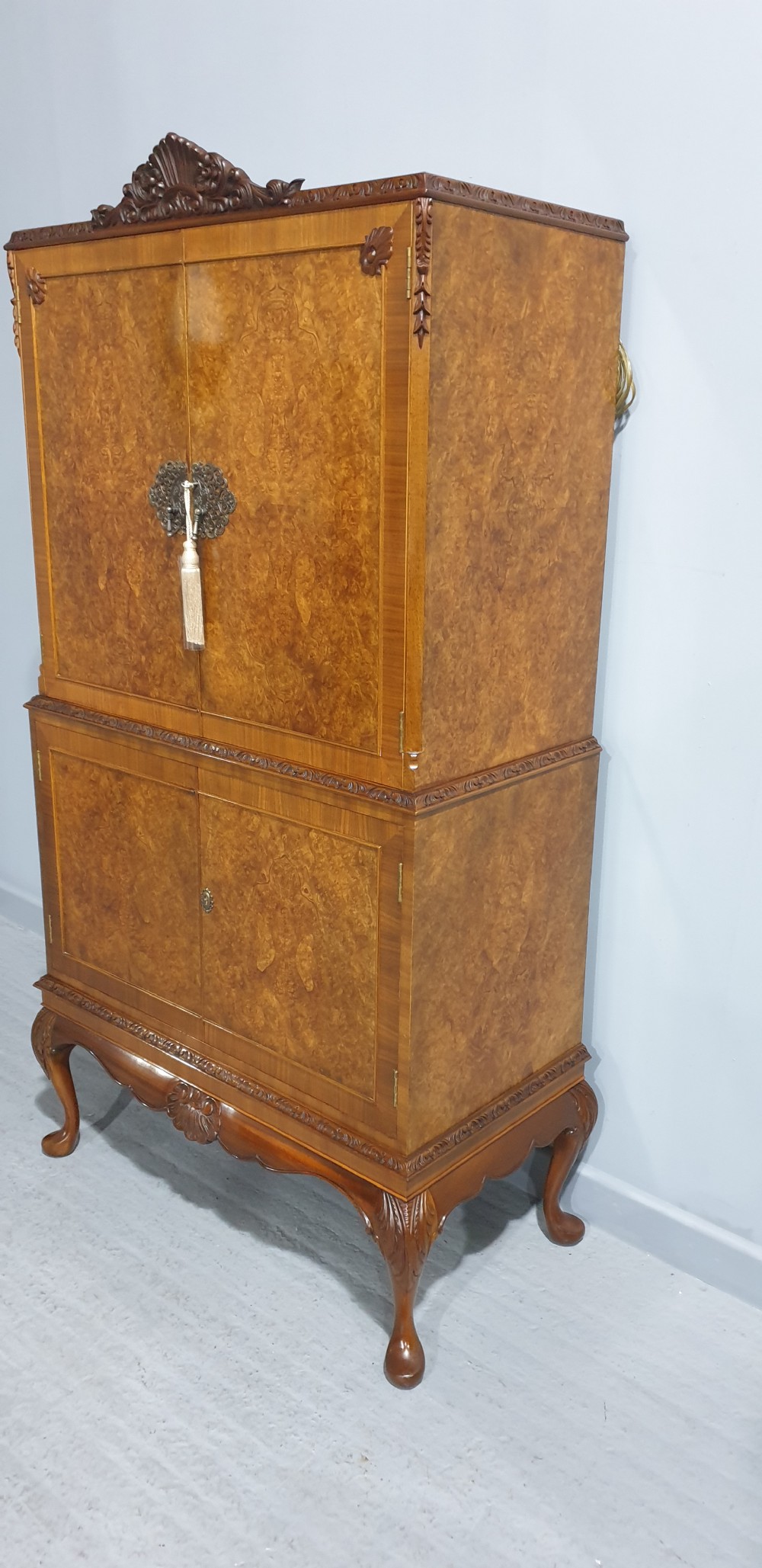 Excellent Quality Burr Walnut Drinks Cabinet View III