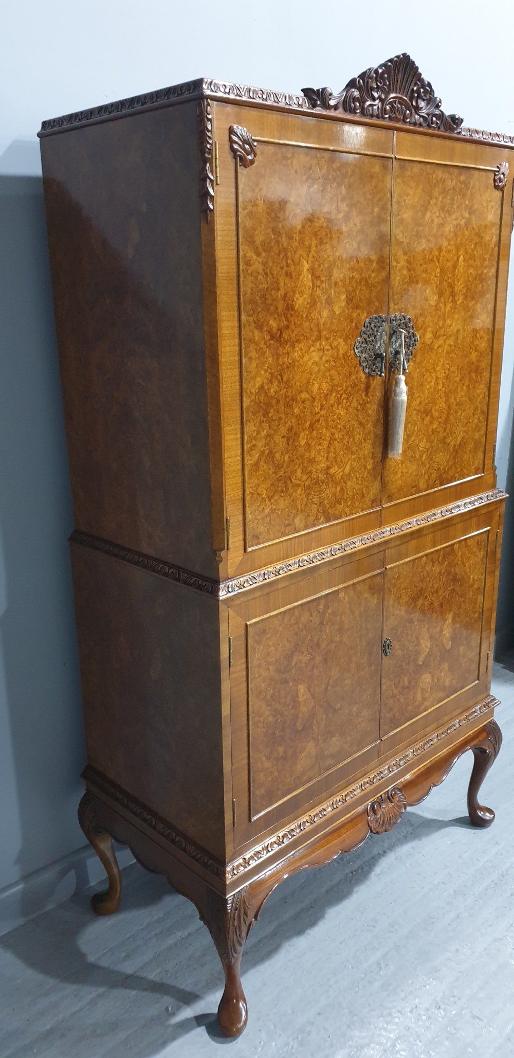 Excellent Quality Burr Walnut Drinks Cabinet View IV