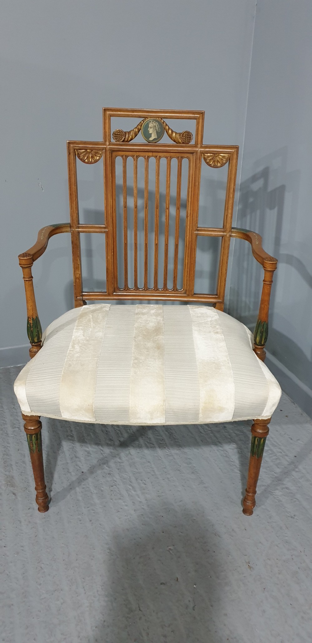 Large Edwardian Painted Satinwood Carver Chair View II