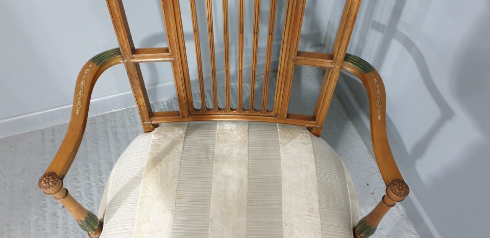 Large Edwardian Painted Satinwood Carver Chair View IV