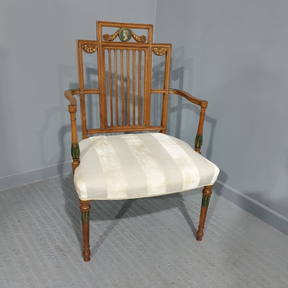 Large Edwardian Painted Satinwood Carver Chair