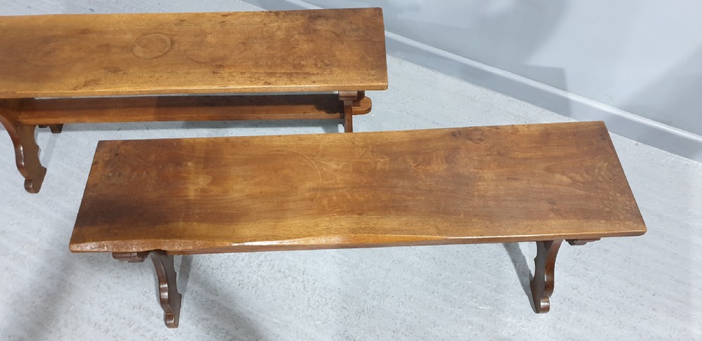 Good Pair Fruitwood Table Benches View II