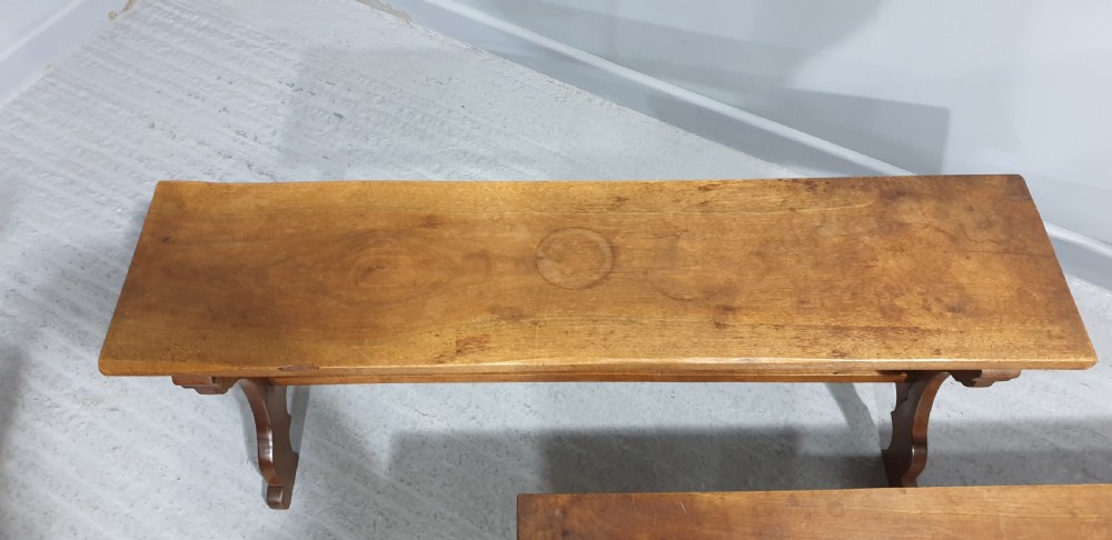 Good Pair Fruitwood Table Benches View III