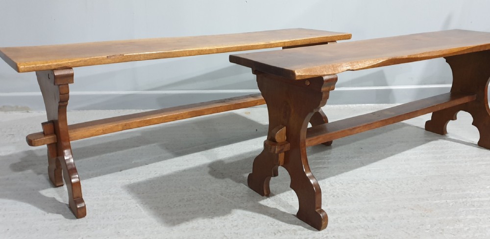 Good Pair Fruitwood Table Benches View IV