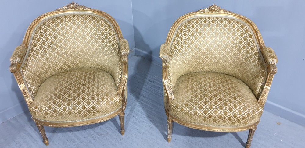 Wonderful Pair Swedish Gilt Tub Chairs View II