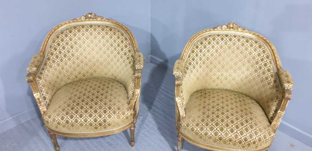 Wonderful Pair Swedish Gilt Tub Chairs View VIII