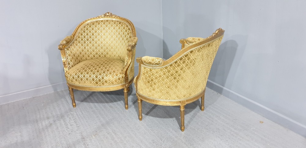 Wonderful Pair Swedish Gilt Tub Chairs View X