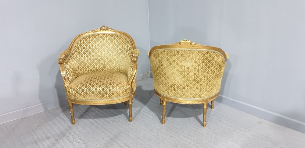 Wonderful Pair Swedish Gilt Tub Chairs View XI