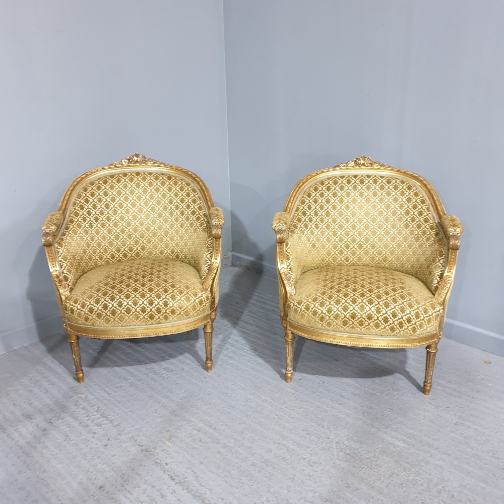 Wonderful Pair Swedish Gilt Tub Chairs