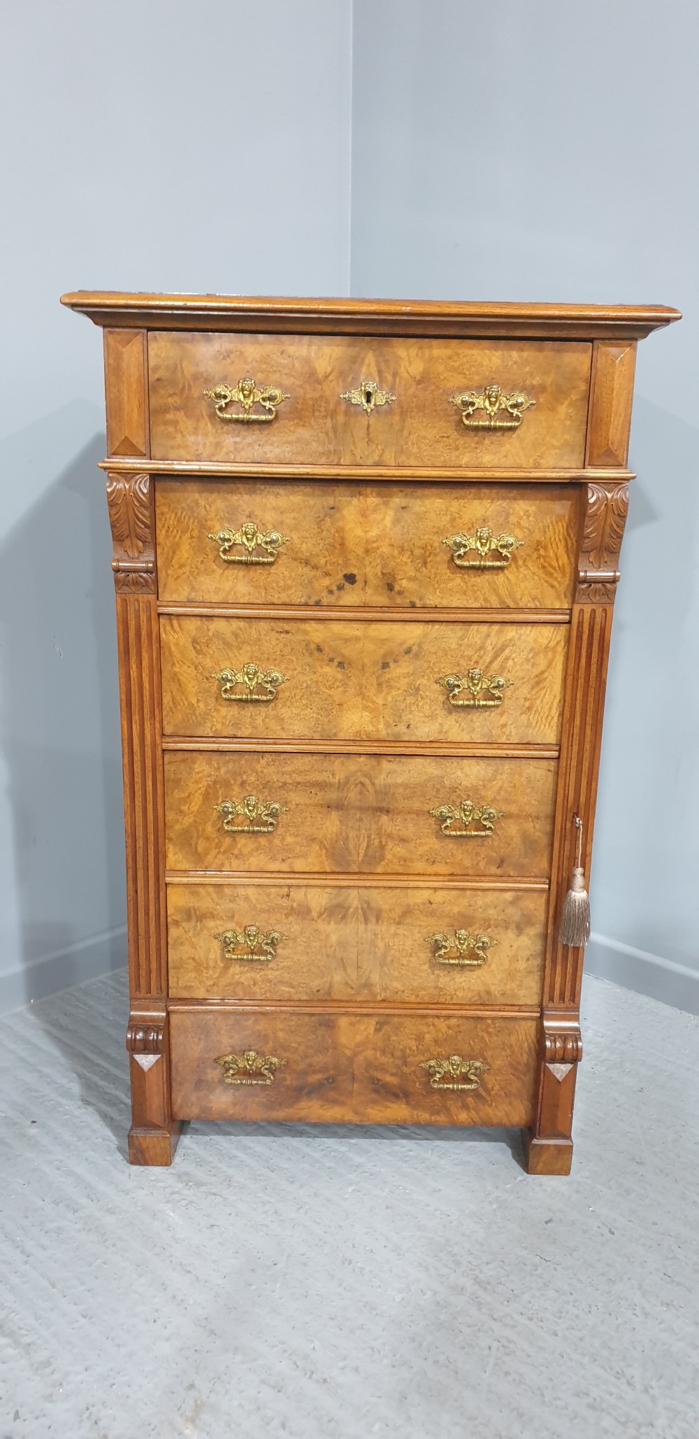 Wonderful Burr Walnut Wellington Chest of Drawers View II