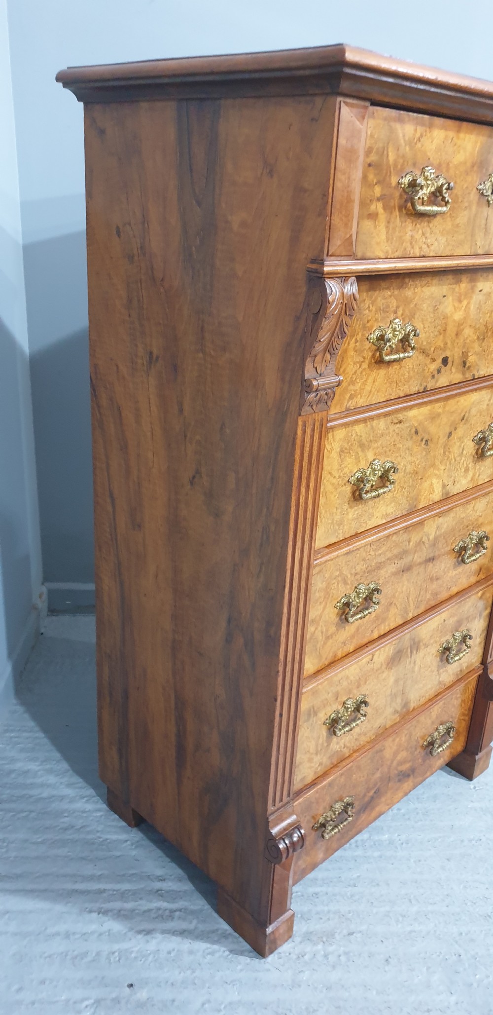 Wonderful Burr Walnut Wellington Chest of Drawers View IV