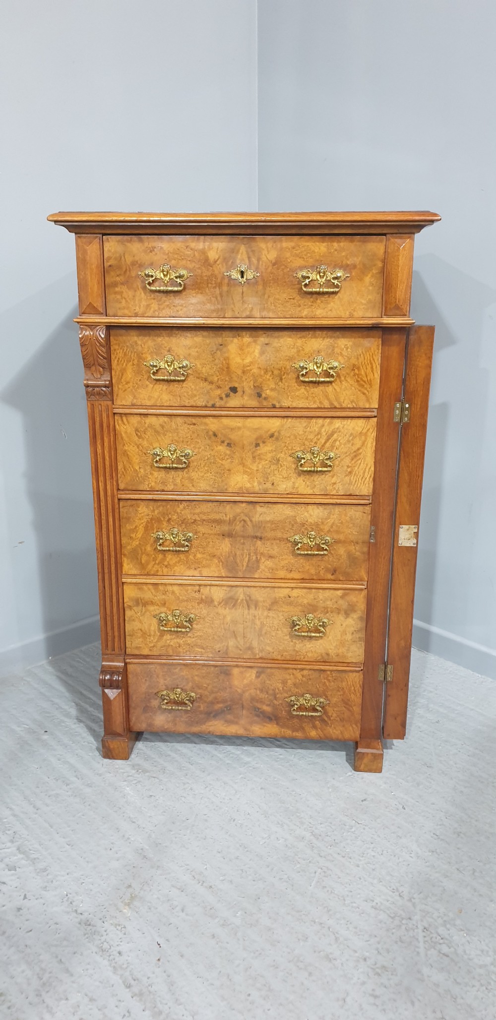 Wonderful Burr Walnut Wellington Chest of Drawers View IX