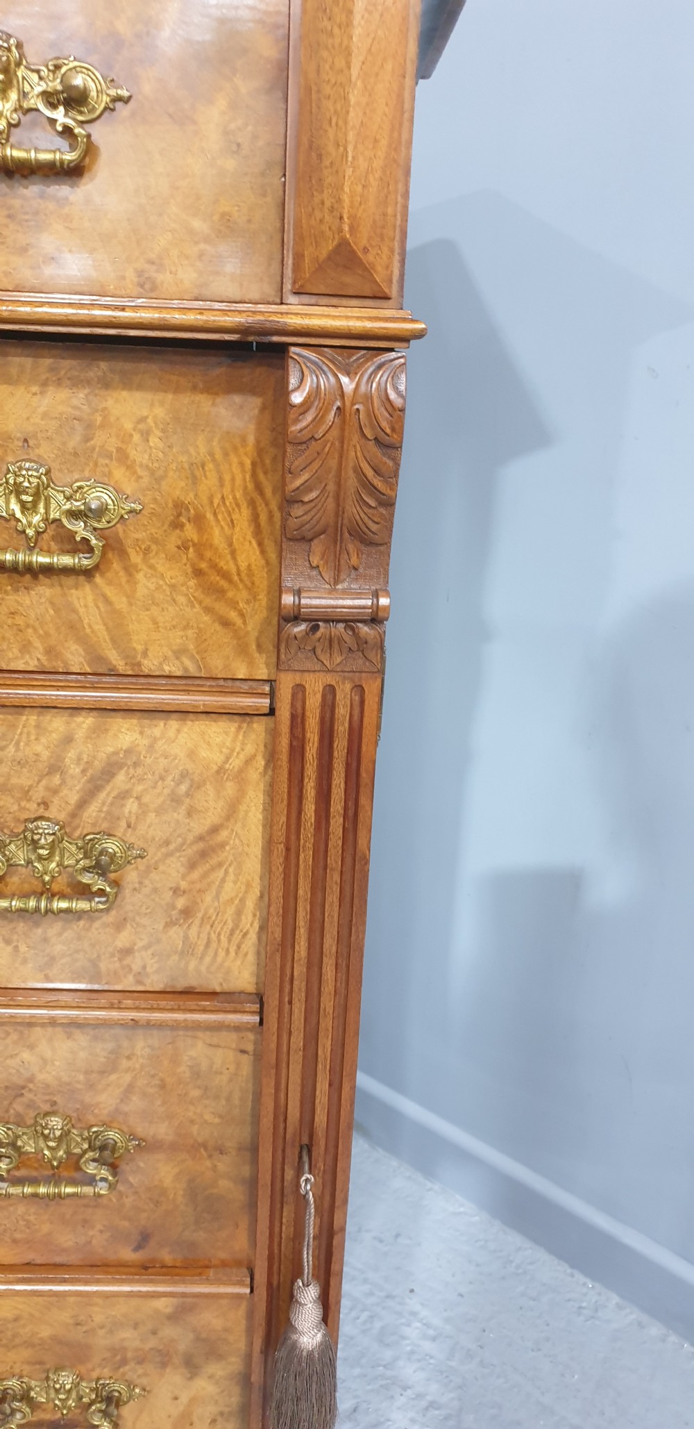Wonderful Burr Walnut Wellington Chest of Drawers View XI