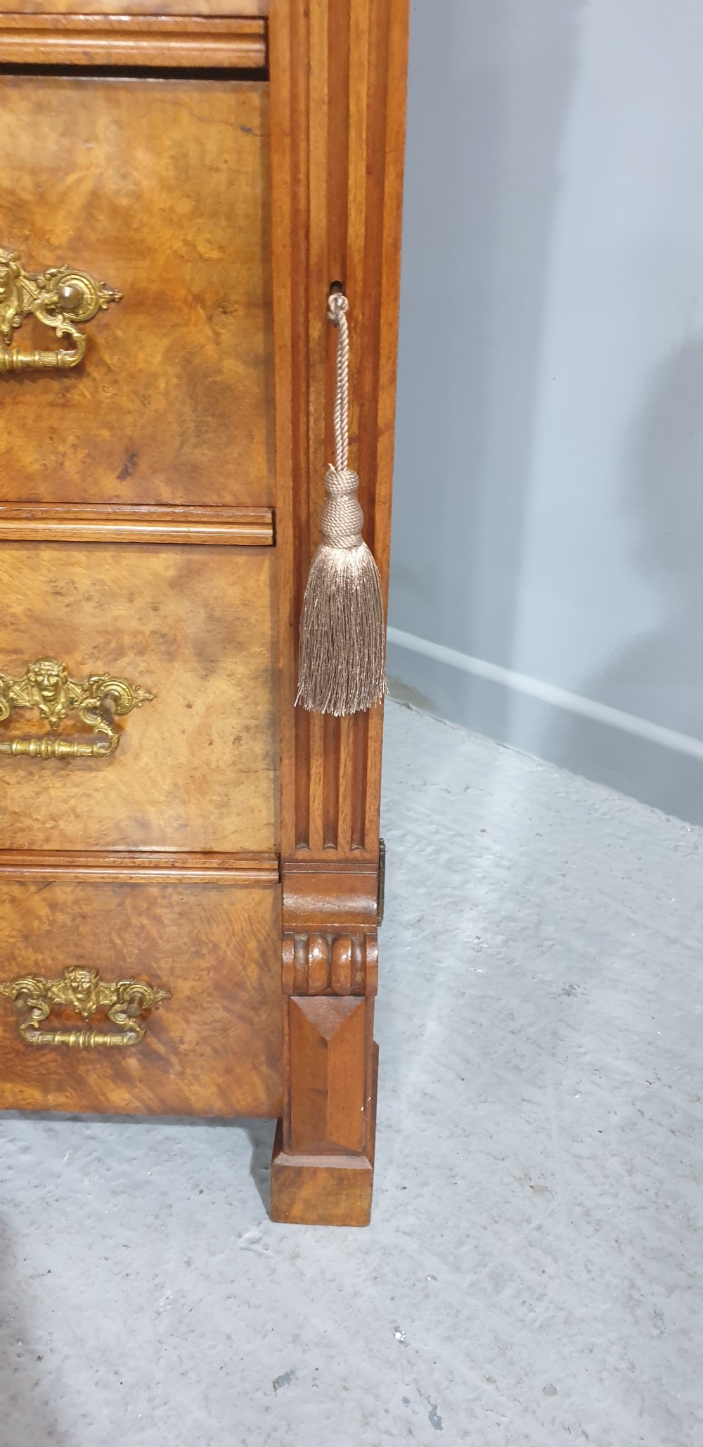 Wonderful Burr Walnut Wellington Chest of Drawers View XII