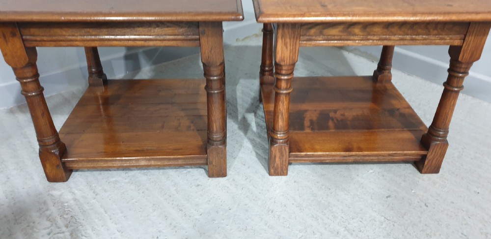 Pair Solid Oak Lamp Bedside Tables View II