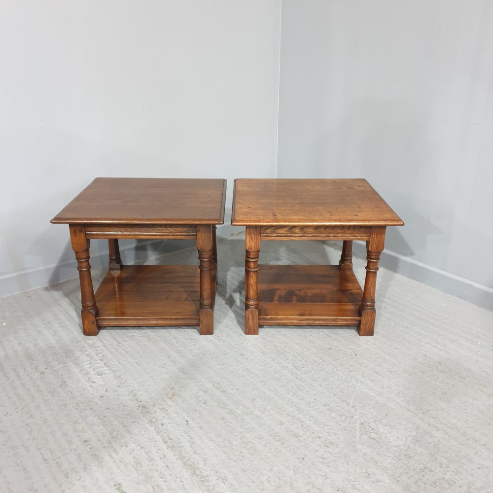 Pair Solid Oak Lamp Bedside Tables