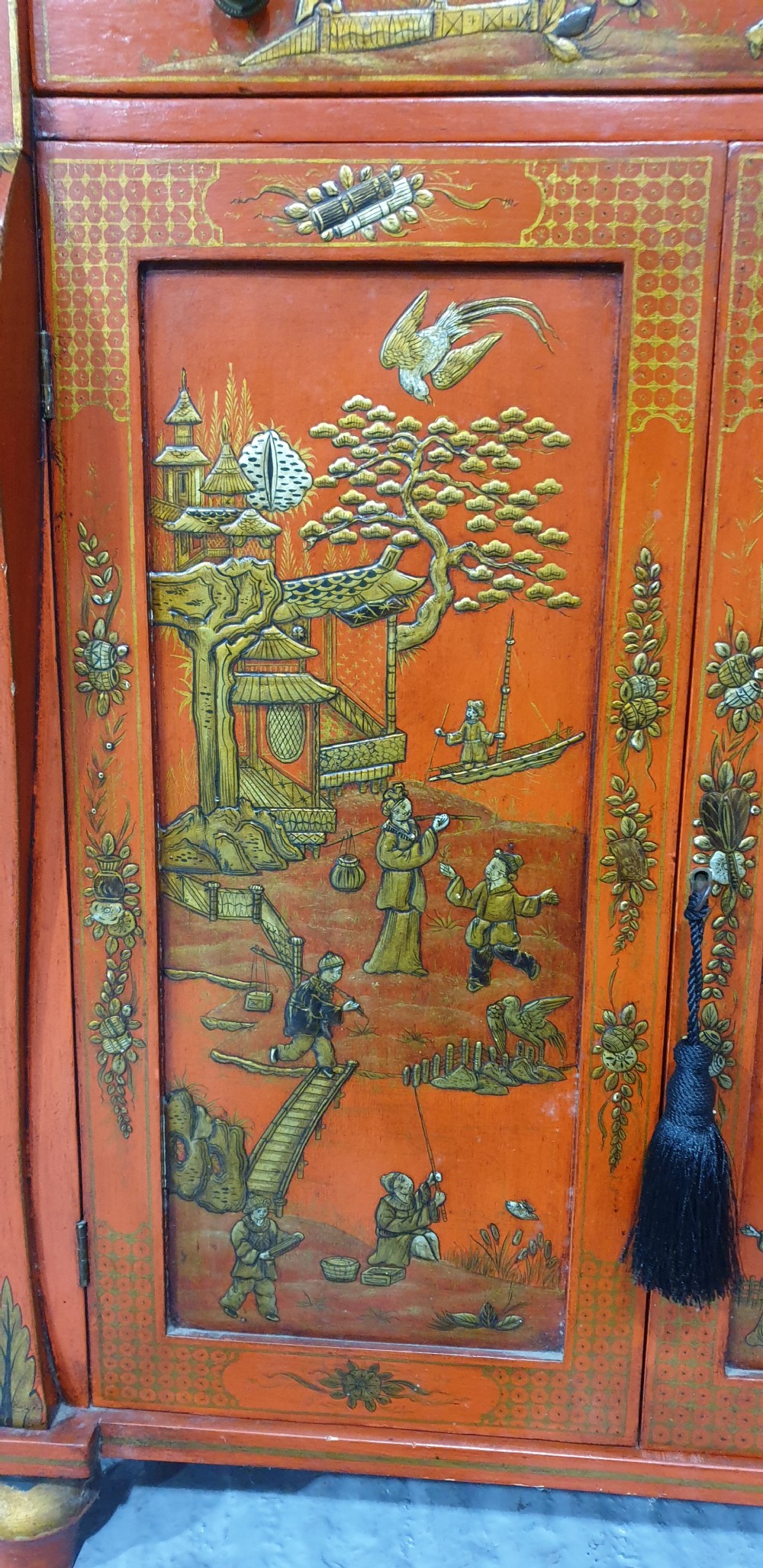 Superb Red Laquered Chinoiserie Regency Cabinet View V