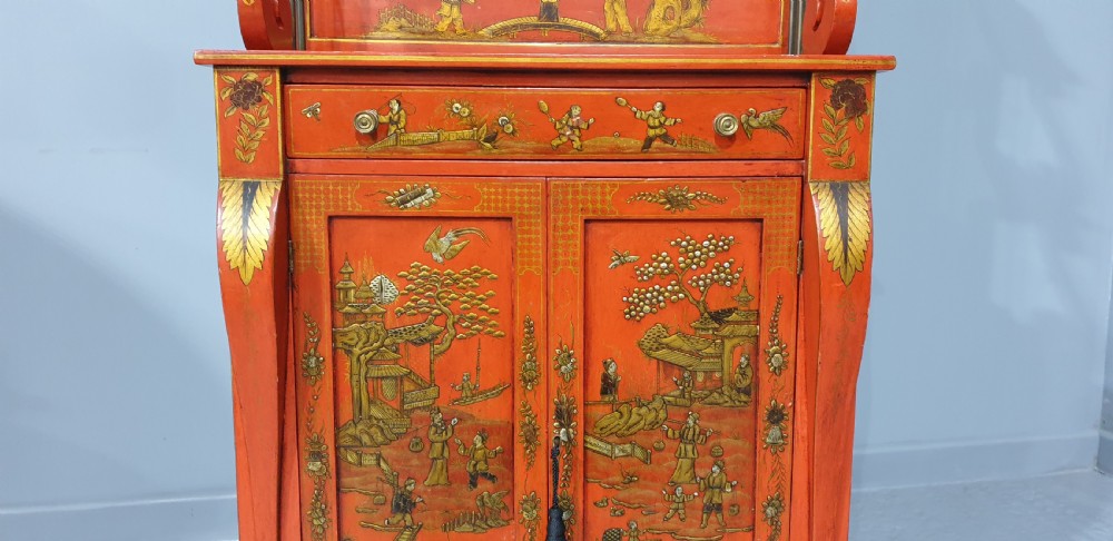 Superb Red Laquered Chinoiserie Regency Cabinet View VI