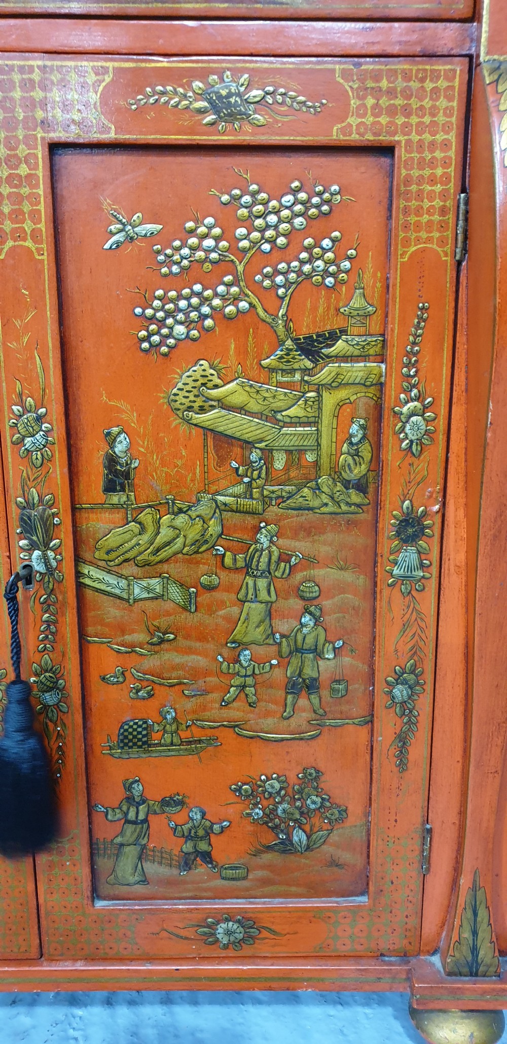 Superb Red Laquered Chinoiserie Regency Cabinet View VIII