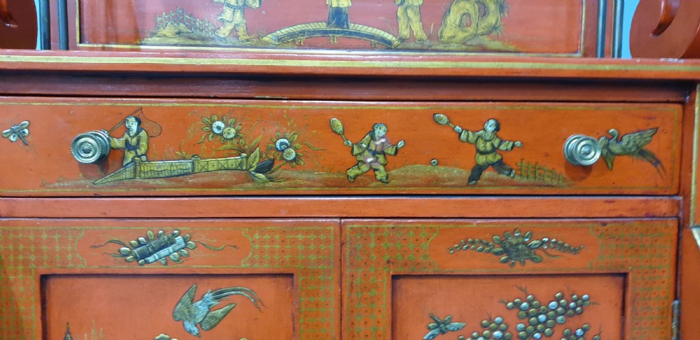 Superb Red Laquered Chinoiserie Regency Cabinet View X