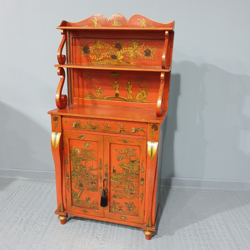 Superb Red Laquered Chinoiserie Regency Cabinet