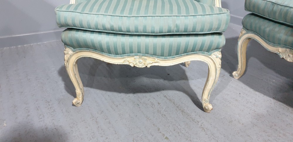 Pair French Painted Bergere Armchairs View V