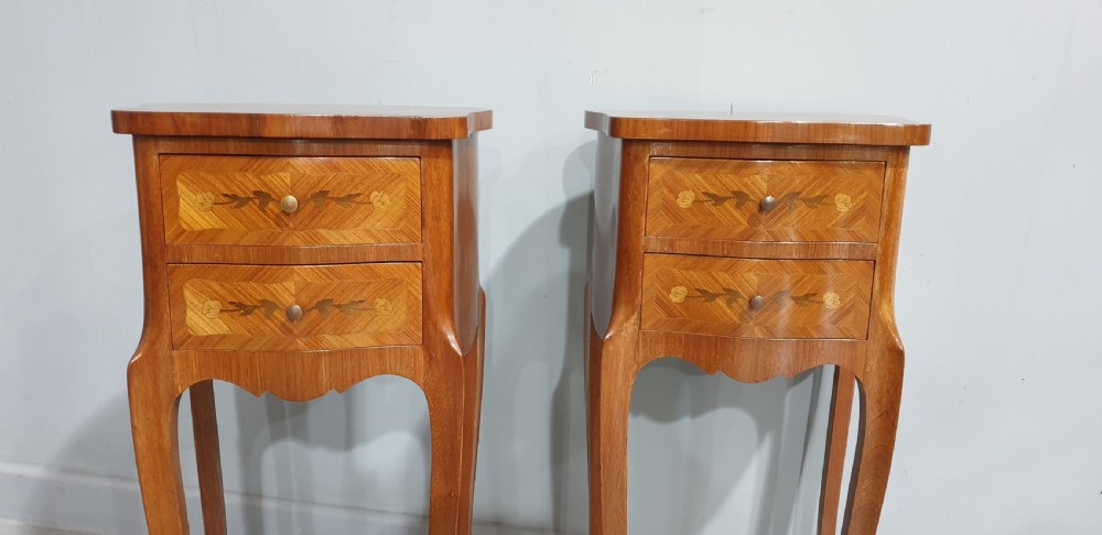 Pair French Marquetry  Bedside Lamp Tables View III