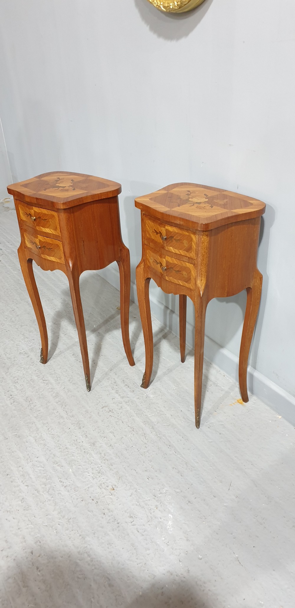 Pair French Marquetry  Bedside Lamp Tables View VI