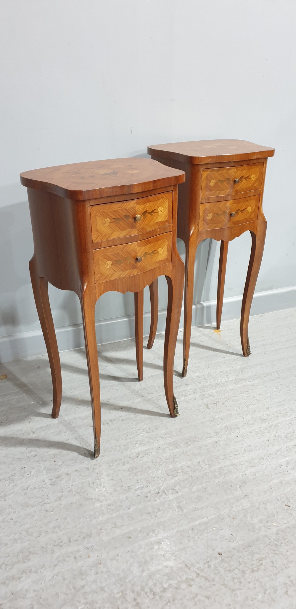Pair French Marquetry  Bedside Lamp Tables View VII