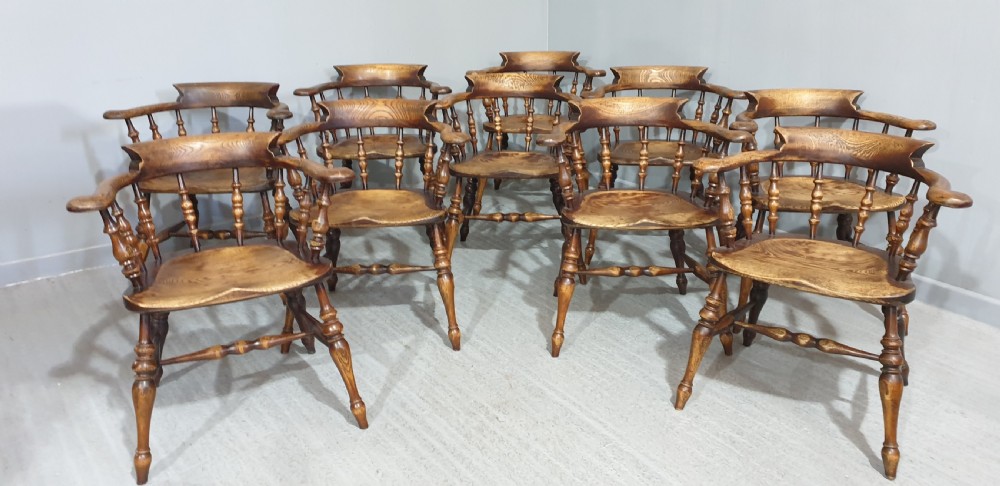 Set Ten English Elm Smokers Bow Chairs View II