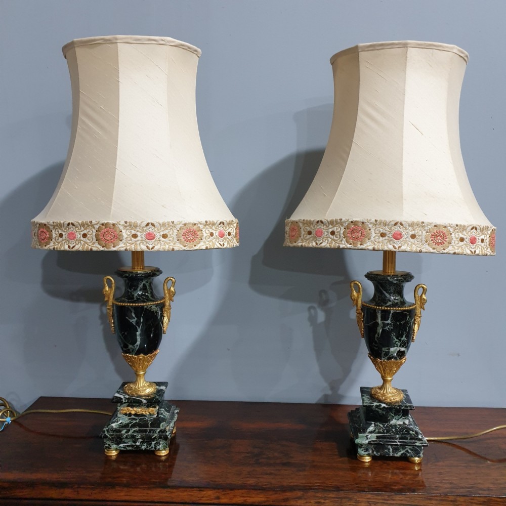 Pair Black Marble and Ormolu Table Lamps