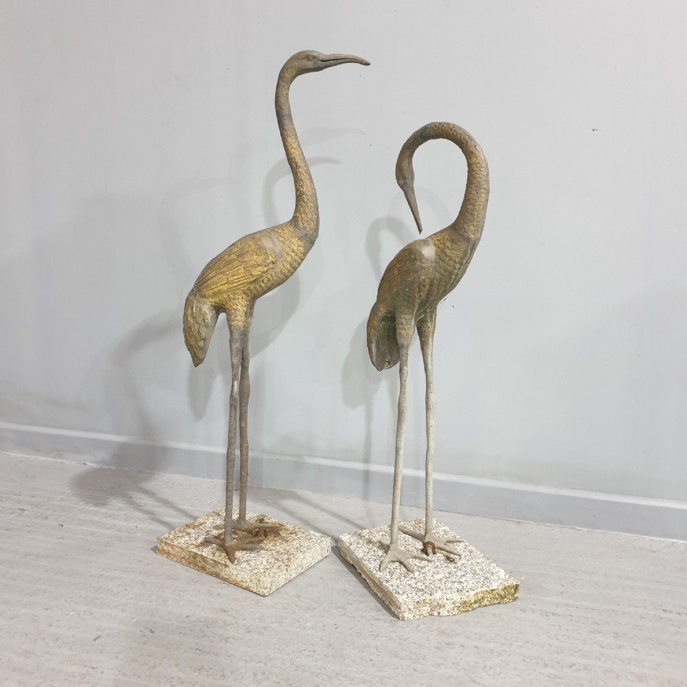 A Pair Of Metal Garden Japanese Cranes