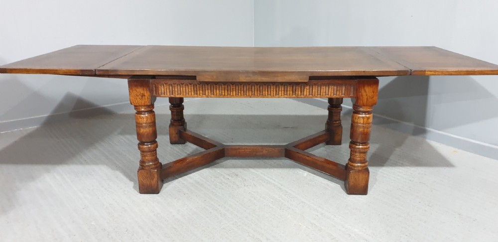 Superb Oak Refrectory Dining Table and Eight Chairs View III