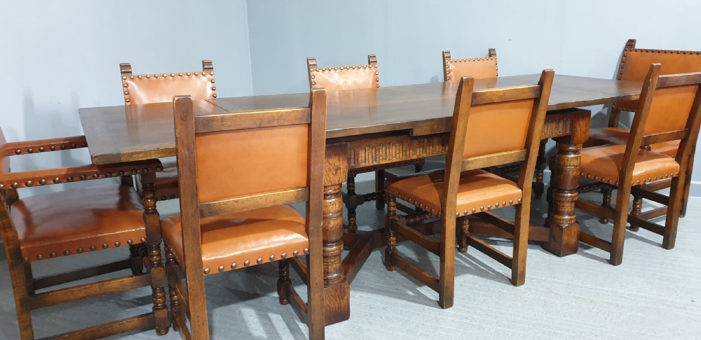Superb Oak Refrectory Dining Table and Eight Chairs View X
