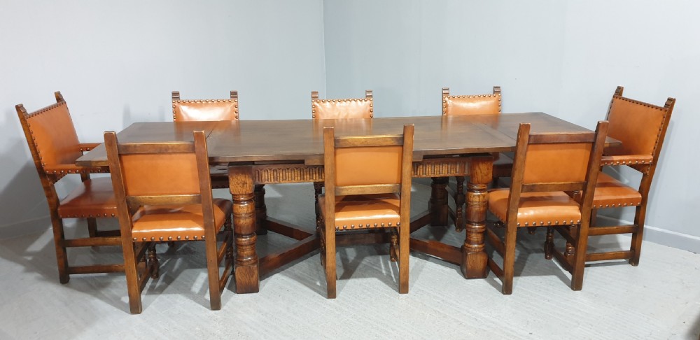 Superb Oak Refrectory Dining Table and Eight Chairs View XI